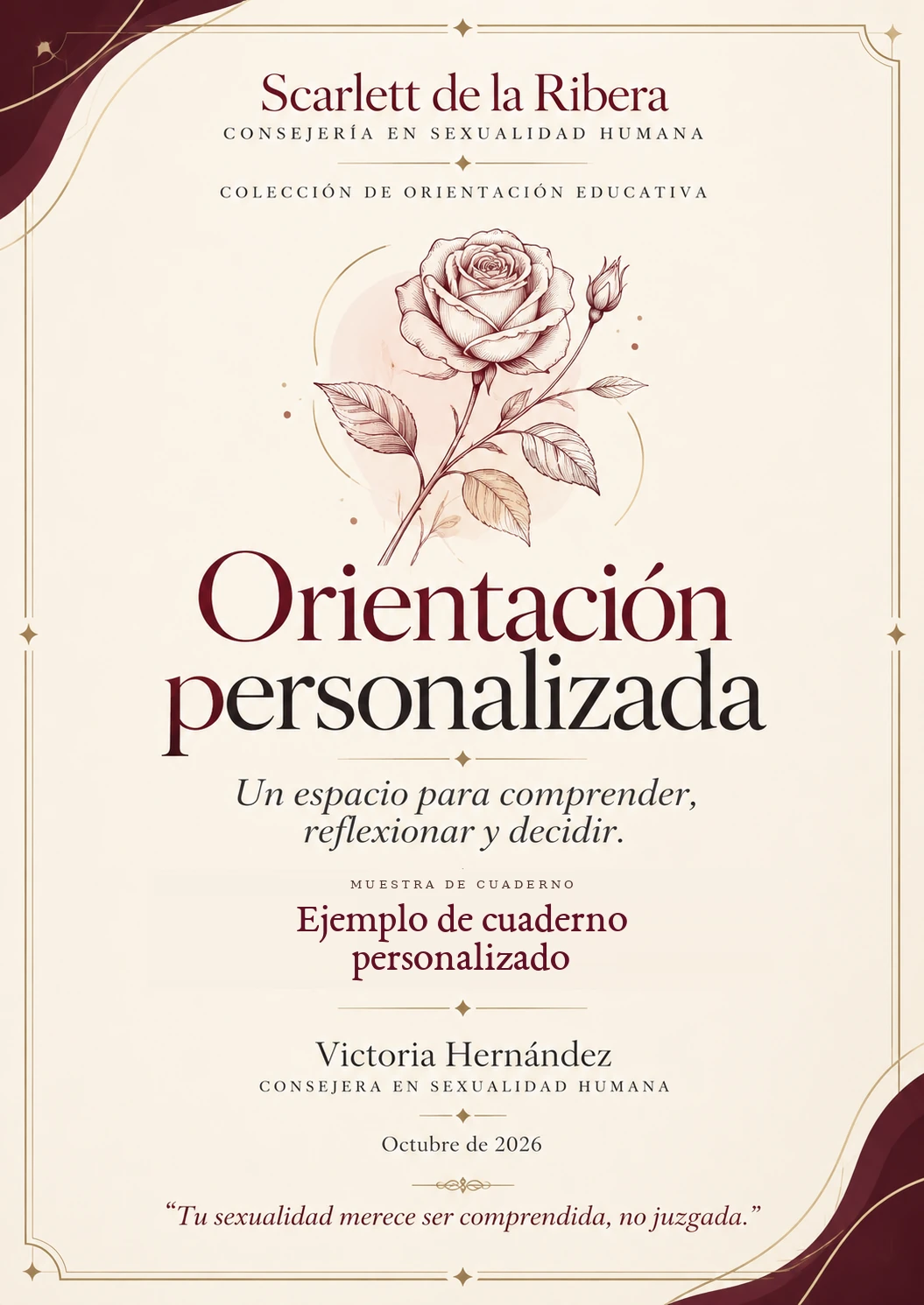 Portada anonimizada: ejemplo de cuaderno de orientación personalizada Scarlett de la Ribera